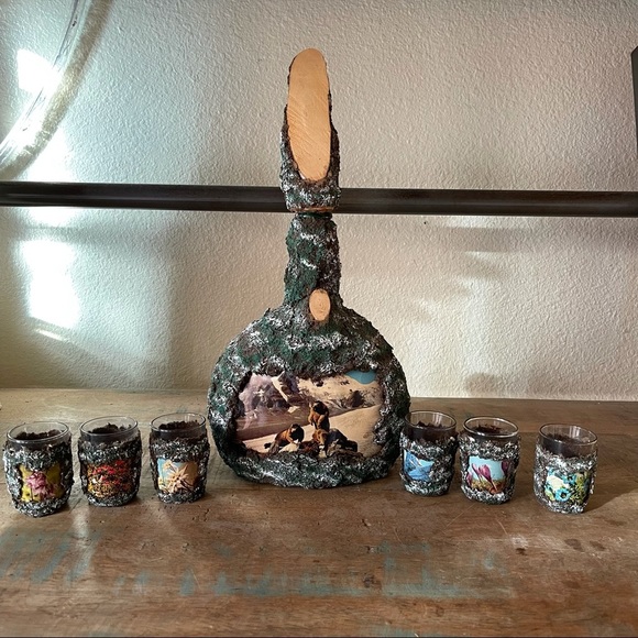 retro vintage, mid century modern european set of 7 pieces decanter shot glass - Picture 8 of 9